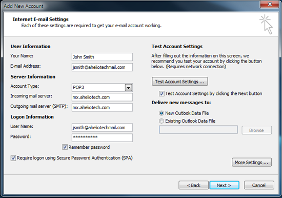 Set up AhelioTech hosted e-mail in Outlook 2010-5