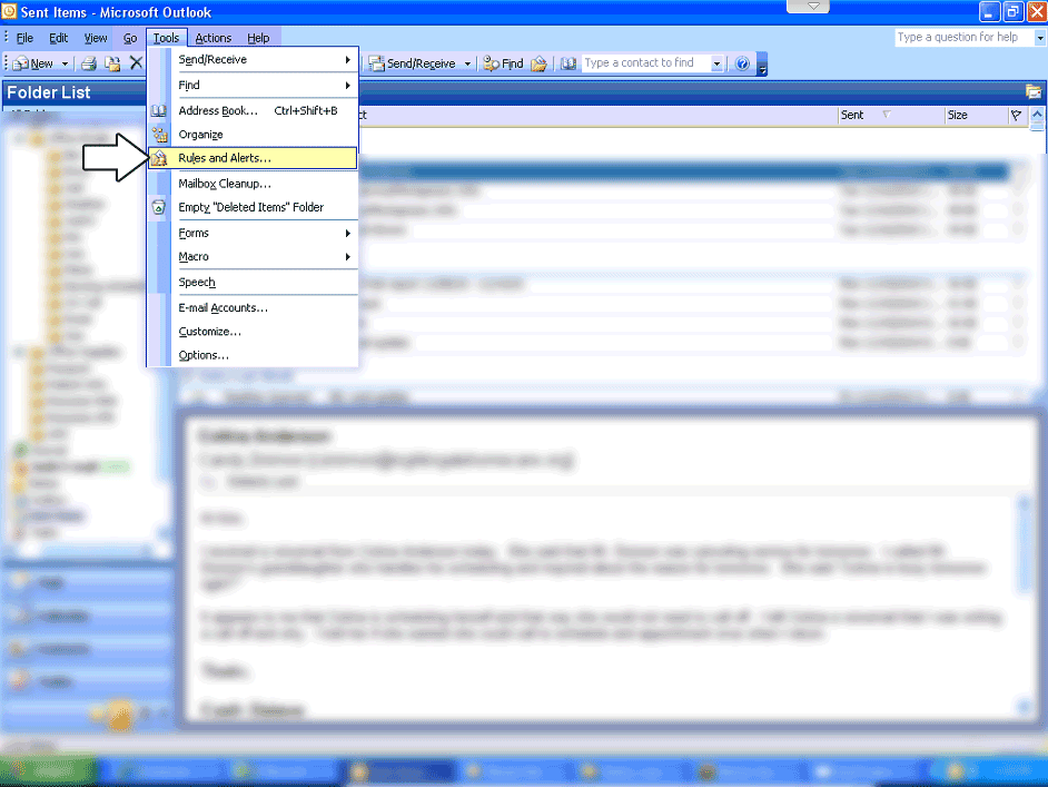 How to create a spam filter rule in Outlook 2003-1